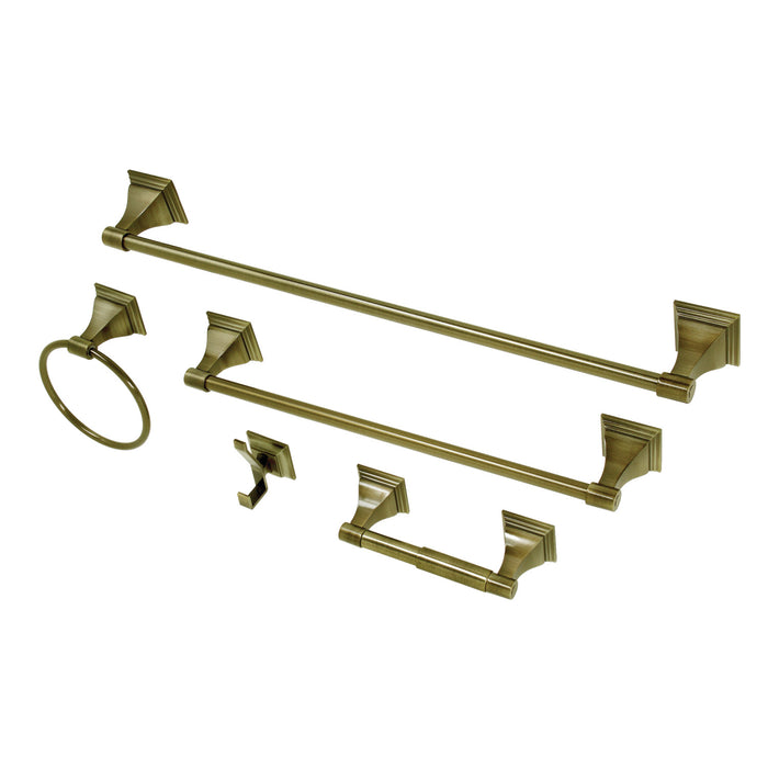 Kingston Tulare BAHK61212478AB - Monarch 5-Piece 18-Inch and 24-Inch Towel Bars Bathroom Accessory Set, Antique Brass