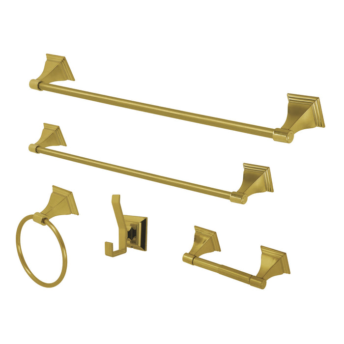 Kingston Tulare BAHK61212478BB - Monarch 5-Piece 18-Inch and 24-Inch Towel Bars Bathroom Accessory Set, Brushed Brass