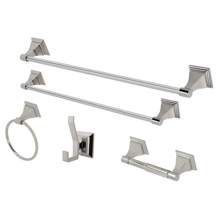 Monarch BAHK61212478PN 5-Piece 18-Inch and 24-Inch Towel Bars Bathroom Accessory Set, Polished Nickel