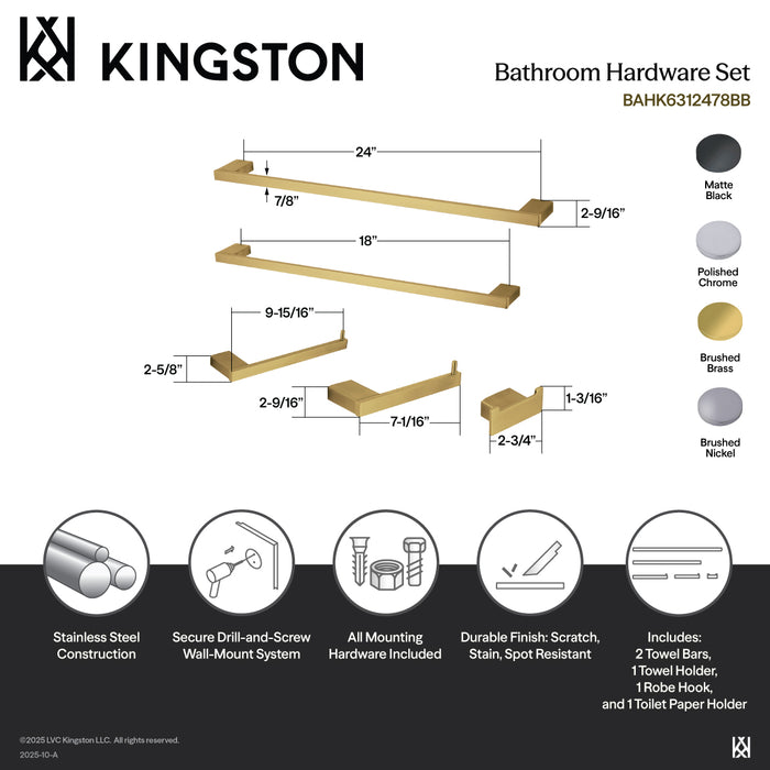 Kingston Sona BAHK6312478MB - Metzinger 5-Piece 18-Inch and 24-Inch Towel Bars Bathroom Accessory Set, Matte Black