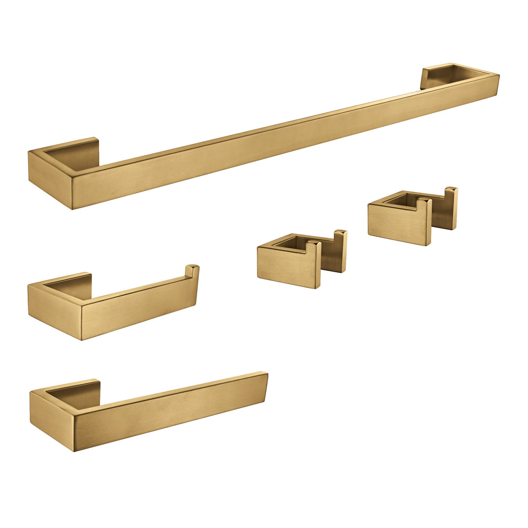 Lasdun BAHK6424778BB 5-Piece 18-Inch Towel Bar Bathroom Accessory Set, Brushed Brass - Thumbnail 5