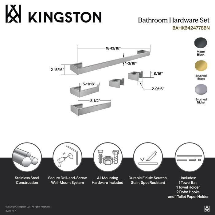 Kingston Sona BAHK6424778BN - Lasdun 5-Piece 18-Inch Towel Bar Bathroom Accessory Set, Brushed Nickel