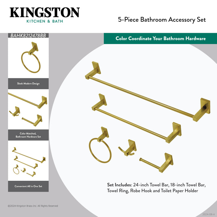 Kingston Sona BAHK8212478SN - Continental 5-Piece 18-Inch and 24-Inch Towel Bars Bathroom Accessory Set, Brushed Nickel