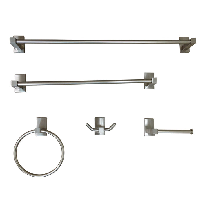 Kingston Sona BAHK8212478SN - Continental 5-Piece 18-Inch and 24-Inch Towel Bars Bathroom Accessory Set, Brushed Nickel