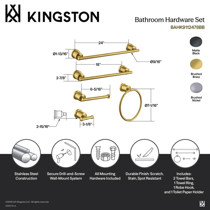 Kingston Sona BAHK9112478MB - Mathsson 5-Piece 18-Inch and 24-Inch Towel Bars Bathroom Accessory Set, Matte Black