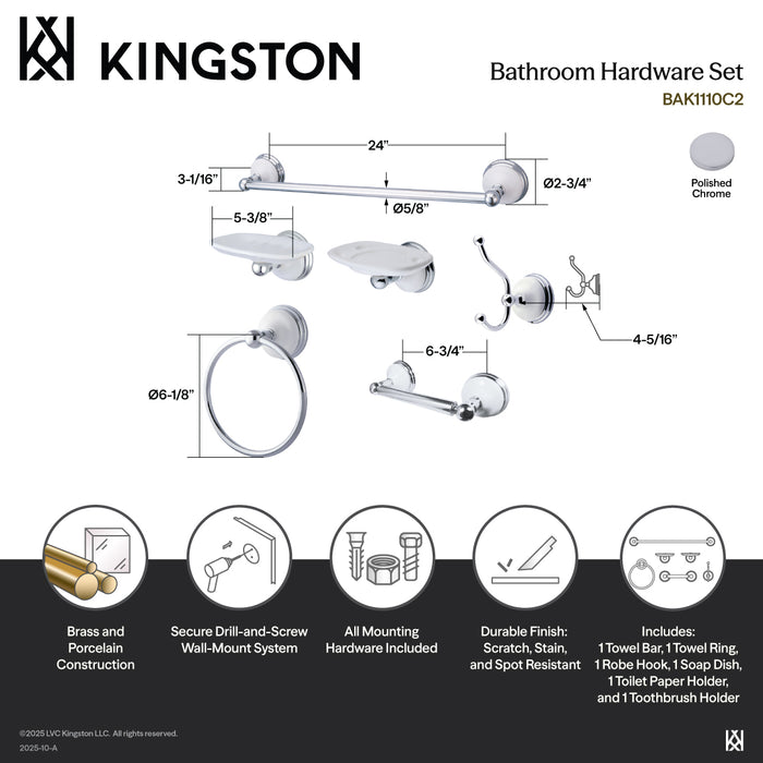 Victorian BAK1110C2 6-Piece 24-Inch Towel Bar Bathroom Accessory Set, Polished Chrome