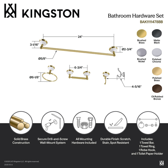 Kingston Heirloom BAK1111478MB - Victorian 4-Piece 24-Inch Towel Bar Bathroom Accessory Set, Matte Black