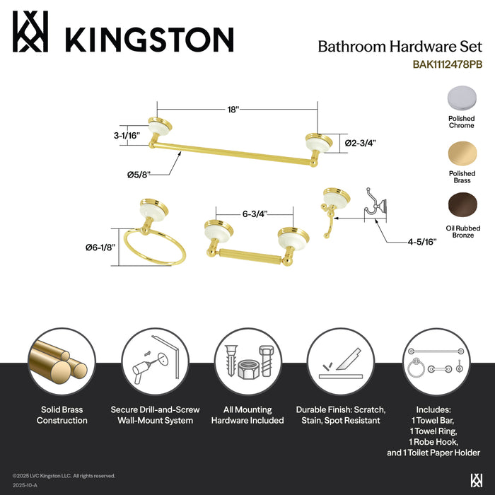 Kingston Heirloom BAK1112478PB - Victorian 4-Piece 18-Inch Towel Bar Bathroom Accessory Set, Polished Brass