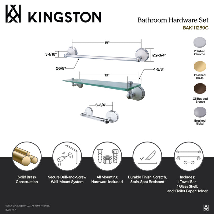 Kingston Heirloom BAK111289PB - Victorian 3-Piece 18-Inch Towel Bar Bathroom Accessory Set, Polished Brass