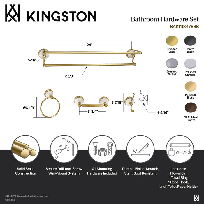 Victorian BAK1113478BB 4-Piece 24-Inch Dual Towel Bar Bathroom Accessory Set, Brushed Brass