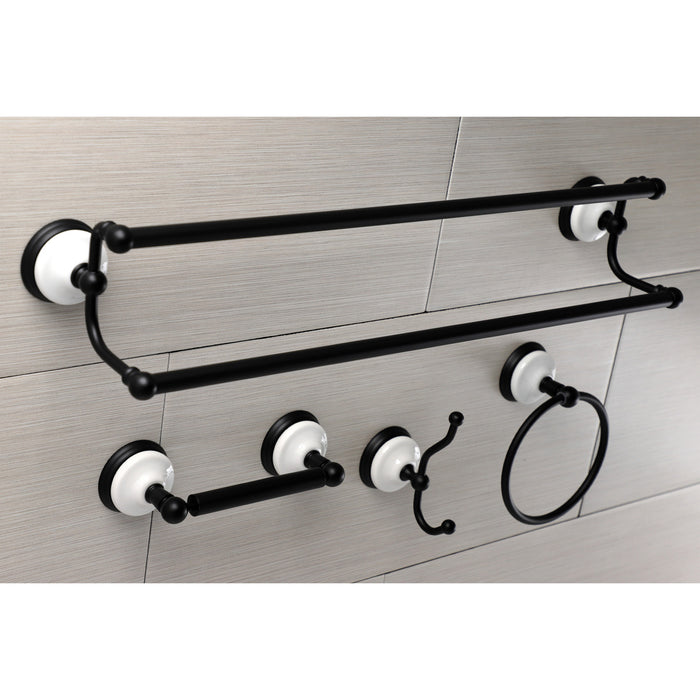 Kingston Heirloom BAK1113478MB - Victorian 4-Piece 24-Inch Dual Towel Bar Bathroom Accessory Set, Matte Black