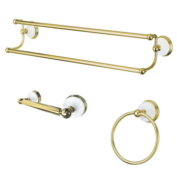 Kingston Heirloom BAK111348PB - Victorian 3-Piece 24-Inch Dual Towel Bar Bathroom Accessory Set, Polished Brass