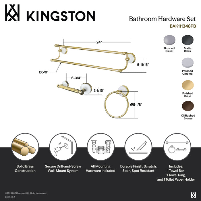Victorian BAK111348SN 3-Piece 24-Inch Dual Towel Bar Bathroom Accessory Set, Brushed Nickel