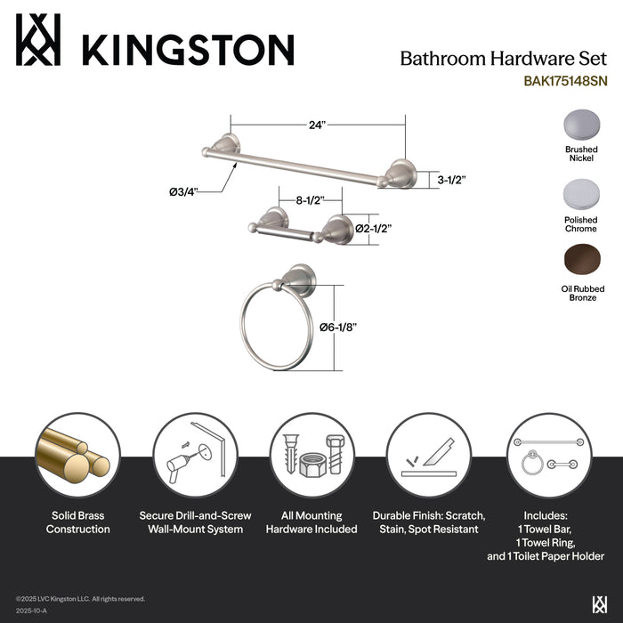 Heritage BAK175148ORB 3-Piece 24-Inch Towel Bar Bathroom Accessory Set, Oil Rubbed Bronze