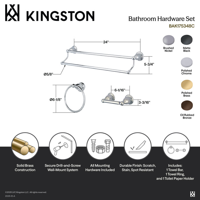 Kingston Heirloom BAK175348ORB - Heritage 3-Piece 24-Inch Dual Towel Bar Bathroom Accessory Set, Oil Rubbed Bronze