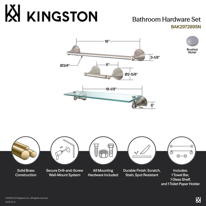 Governor BAK297289SN 3-Piece 18-Inch Towel Bar Bathroom Accessory Set, Brushed Nickel