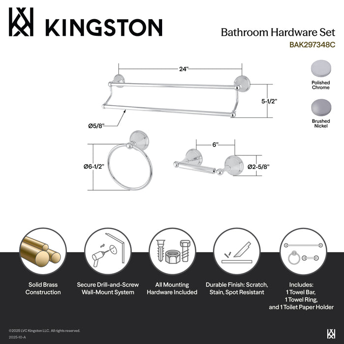 Governor BAK297348SN 3-Piece 24-Inch Dual Towel Bar Bathroom Accessory Set, Brushed Nickel