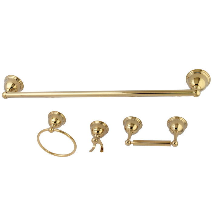 Kingston Heirloom BAK3961478PB - Restoration 4-Piece 24-Inch Towel Bar Bathroom Accessory Set, Polished Brass
