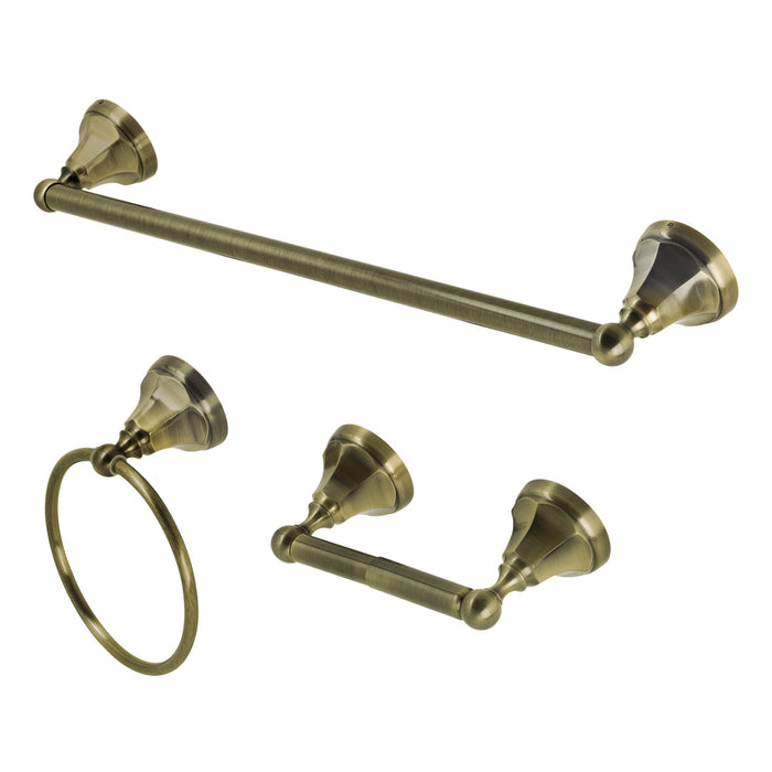 Kingston Tulare BAK4181248AB - Metropolitan 3-Piece 18-Inch Towel Bar Bathroom Accessory Set, Antique Brass