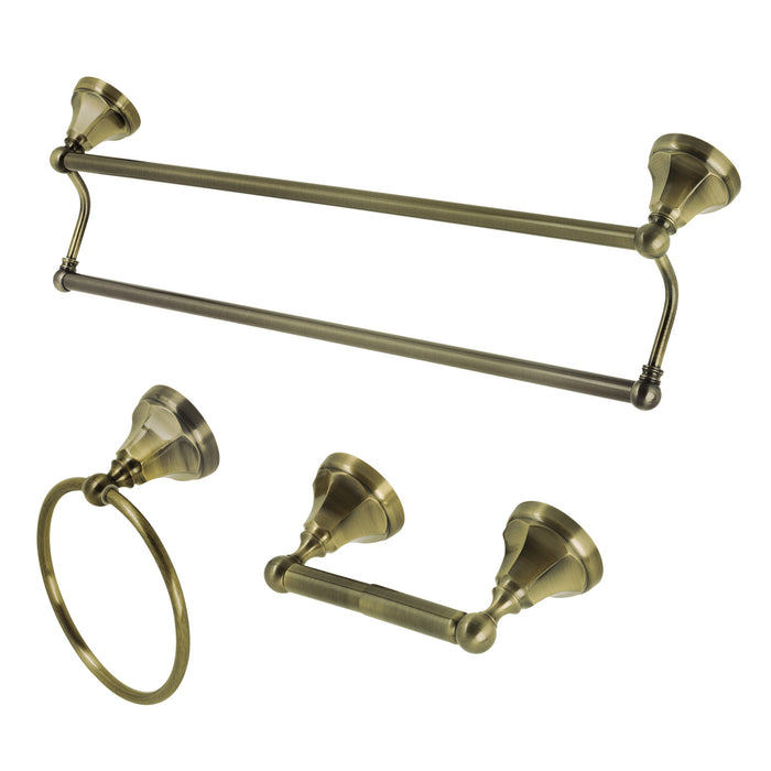 Kingston Tulare BAK4181348AB - Metropolitan 3-Piece 24-Inch Dual Towel Bar Bathroom Accessory Set, Antique Brass