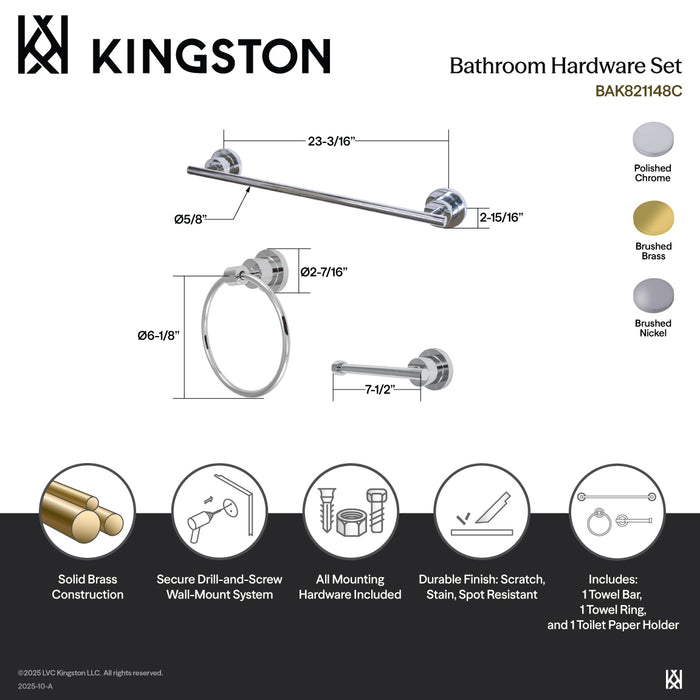 Concord BAK821148SN 3-Piece 24-Inch Towel Bar Bathroom Accessory Set, Brushed Nickel