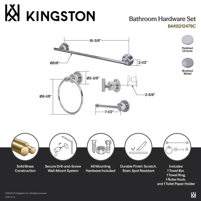 Concord BAK8212478C 4-Piece 18-Inch Towel Bar Bathroom Accessory Set, Polished Chrome