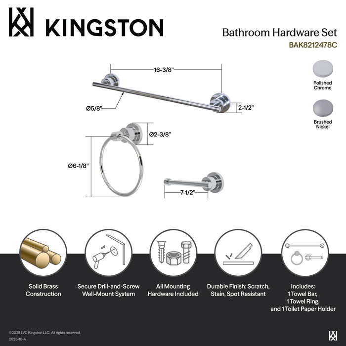 Kingston Sona BAK821248C - Concord 3-Piece 18-Inch Towel Bar Bathroom Accessory Set, Polished Chrome