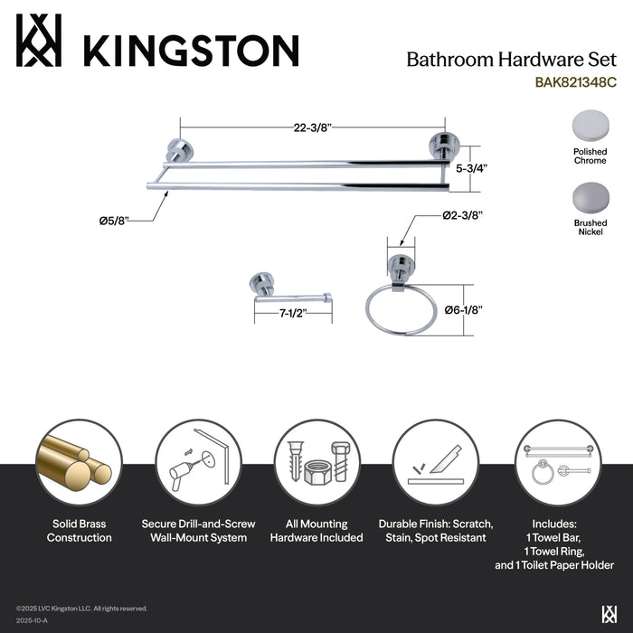 Concord BAK821348C 3-Piece 24-Inch Dual Towel Bar Bathroom Accessory Set, Polished Chrome