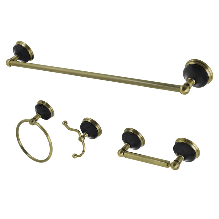 Kingston Heirloom BAK9111478AB - Water Onyx 4-Piece 24-Inch Towel Bar Bathroom Accessory Set, Antique Brass