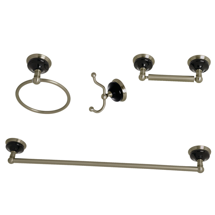 Kingston Heirloom BAK9111478BN - Water Onyx 4-Piece 24-Inch Towel Bar Bathroom Accessory Set, Brushed Nickel