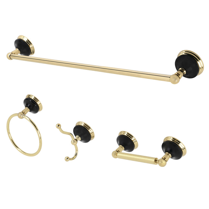 Kingston Heirloom BAK9111478PB - Water Onyx 4-Piece 24-Inch Towel Bar Bathroom Accessory Set, Polished Brass