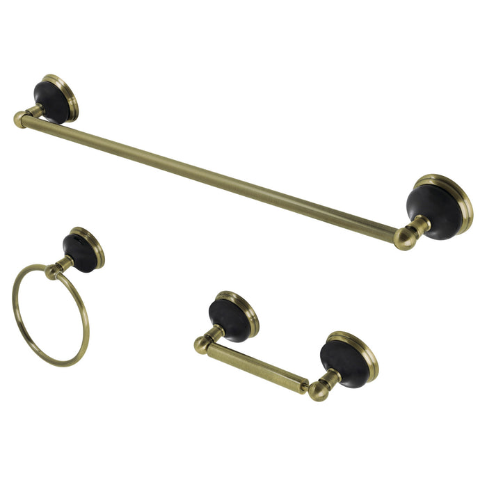 Kingston Heirloom BAK911148AB - Water Onyx 3-Piece 24-Inch Towel Bar Bathroom Accessory Set, Antique Brass