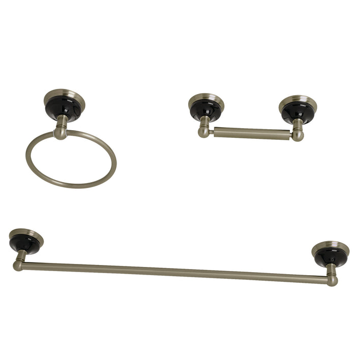Kingston Heirloom BAK911148BN - Water Onyx 3-Piece 24-Inch Towel Bar Bathroom Accessory Set, Brushed Nickel