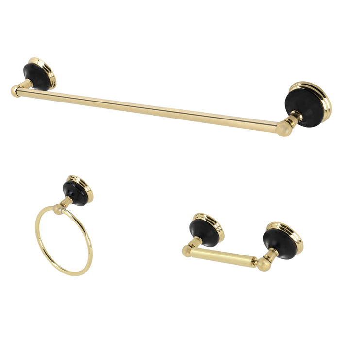 Kingston Heirloom BAK911148PB - Water Onyx 3-Piece 24-Inch Towel Bar Bathroom Accessory Set, Polished Brass