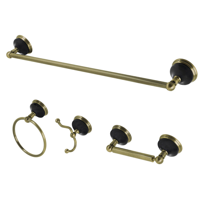 Kingston Heirloom BAK9112478AB - Water Onyx 4-Piece 18-Inch Towel Bar Bathroom Accessory Set, Antique Brass