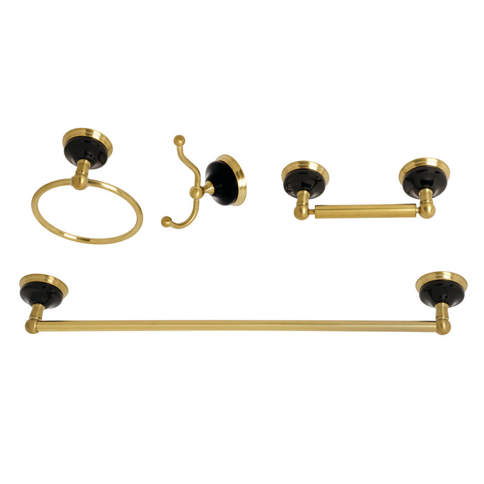 Kingston Heirloom BAK9112478BB - Water Onyx 4-Piece 18-Inch Towel Bar Bathroom Accessory Set, Brushed Brass