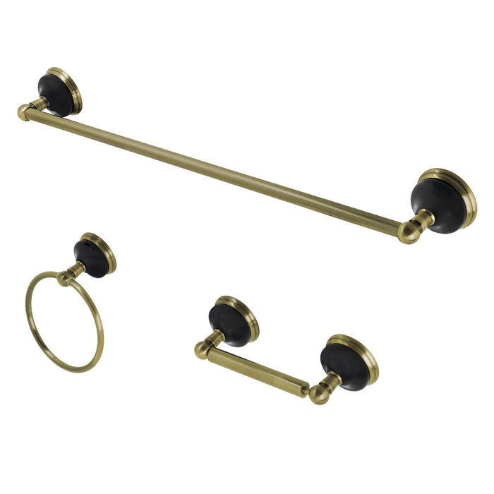 Kingston Heirloom BAK911248AB - Water Onyx 3-Piece 18-Inch Towel Bar Bathroom Accessory Set, Antique Brass