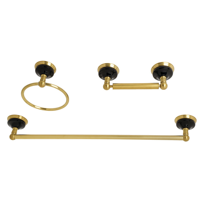 Kingston Heirloom BAK911248BB - Water Onyx 3-Piece 18-Inch Towel Bar Bathroom Accessory Set, Brushed Brass