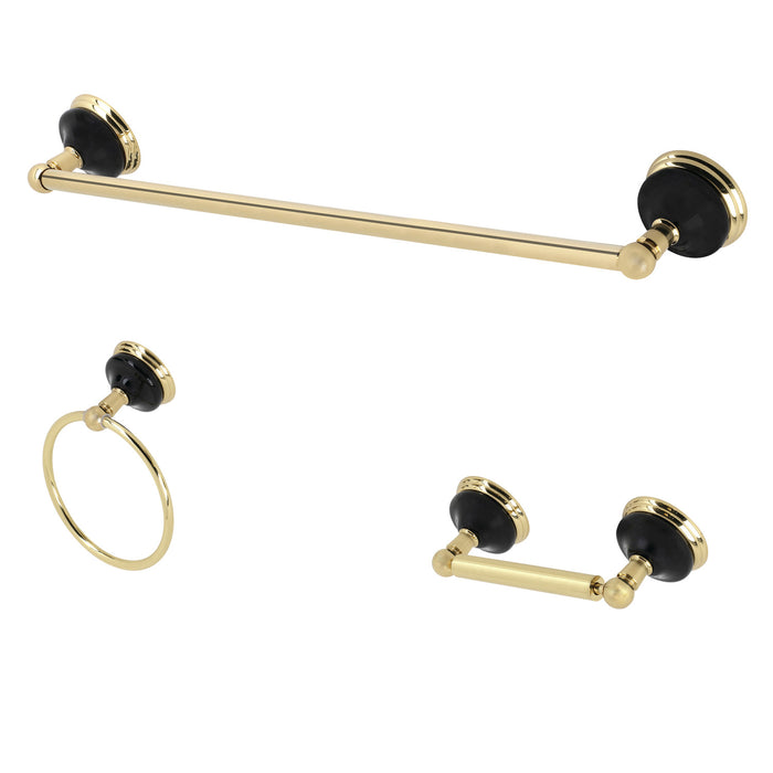 Kingston Heirloom BAK911248PB - Water Onyx 3-Piece 18-Inch Towel Bar Bathroom Accessory Set, Polished Brass