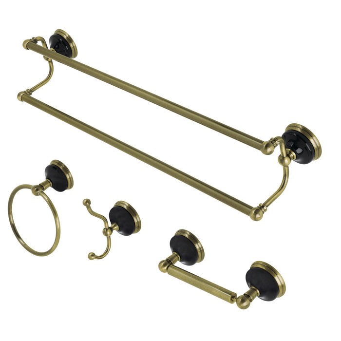 Kingston Heirloom BAK9113478AB - Water Onyx 4-Piece 24-Inch Dual Towel Bar Bathroom Accessory Set, Antique Brass