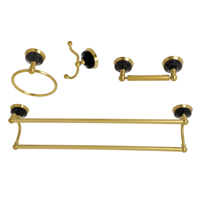 Kingston Heirloom BAK9113478BB - Water Onyx 4-Piece 24-Inch Dual Towel Bar Bathroom Accessory Set, Brushed Brass