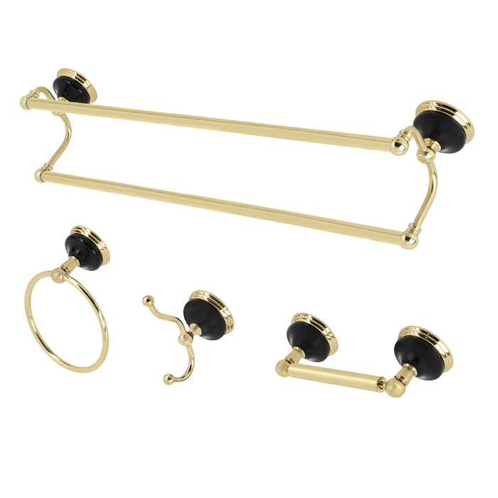Kingston Heirloom BAK9113478PB - Water Onyx 4-Piece 24-Inch Dual Towel Bar Bathroom Accessory Set, Polished Brass