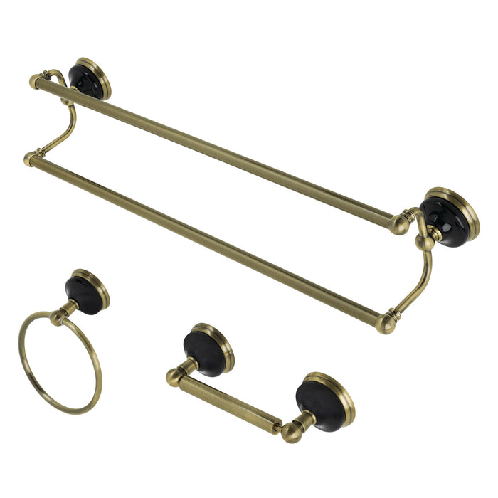 Kingston Heirloom BAK911348AB - Water Onyx 3-Piece 24-Inch Dual Towel Bar Bathroom Accessory Set, Antique Brass