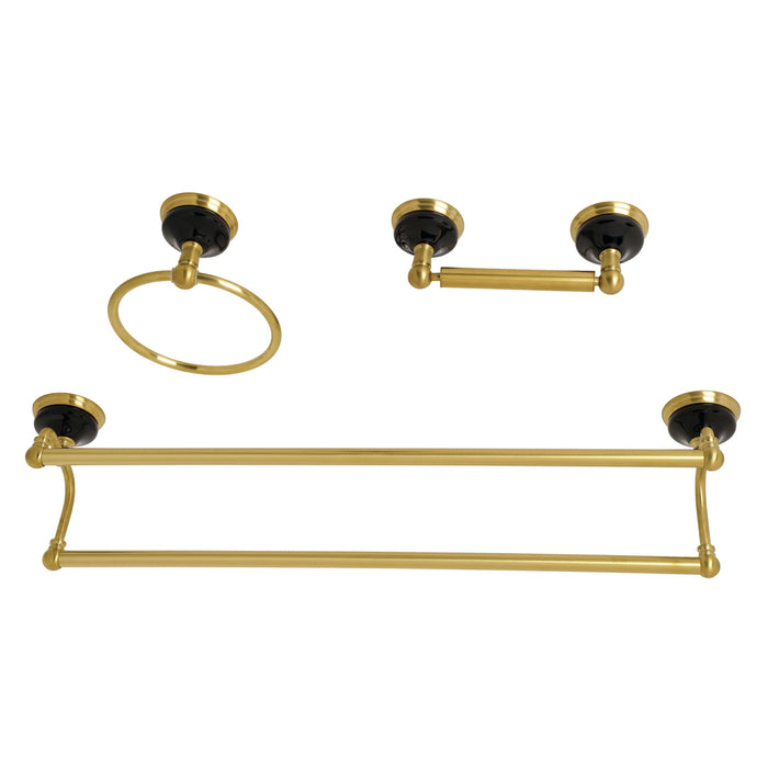 Kingston Heirloom BAK911348BB - Water Onyx 3-Piece 24-Inch Dual Towel Bar Bathroom Accessory Set, Brushed Brass