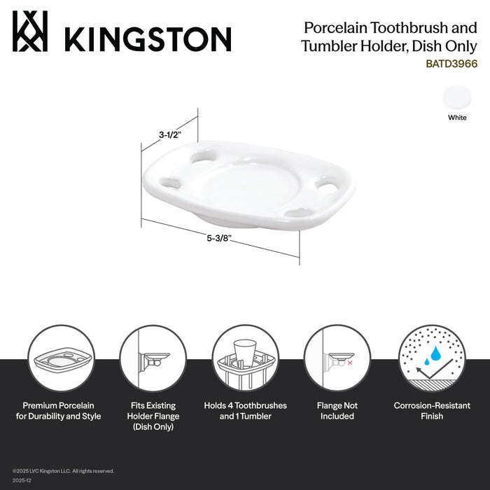 Kingston BATD3966 Toothbrush and Tumbler Holder Dish Only, White