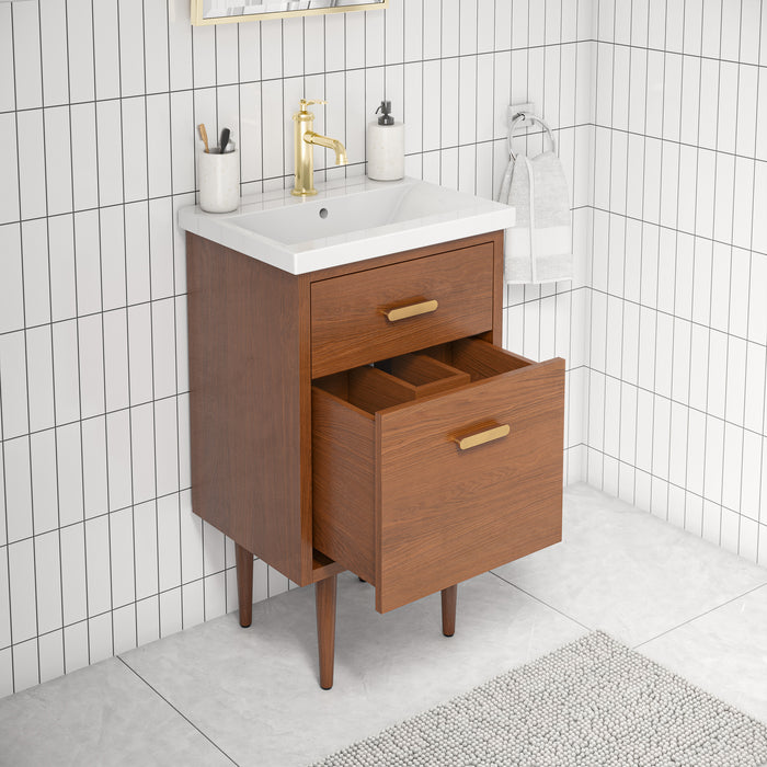 Kingston Brandy BD20CR06HW - 20.5 in. x 15.7 in. Bathroom Vanity White Ceramic Top, Honey Walnut