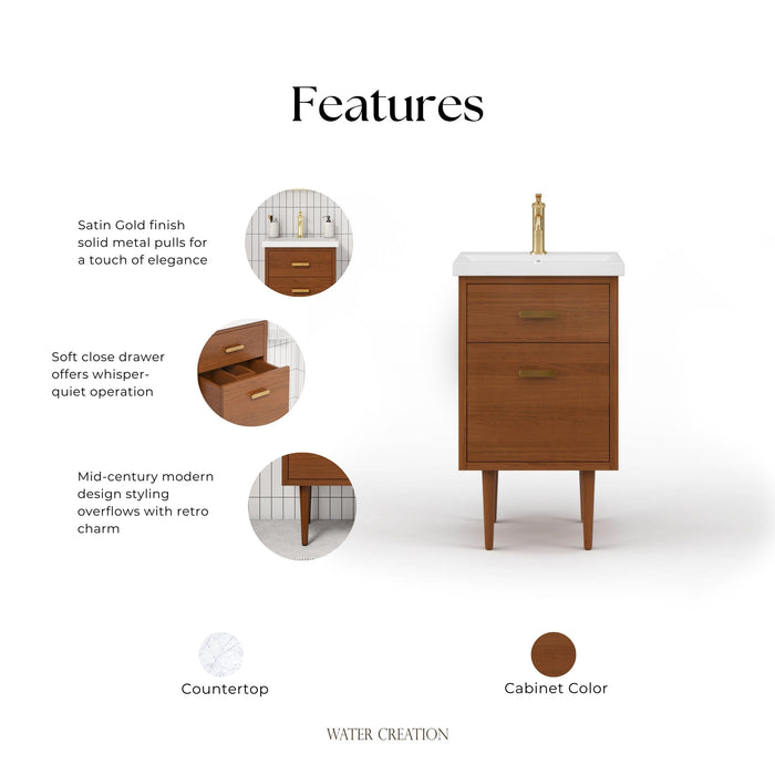 Kingston Brandy BD20CR06HW - 20.5 in. x 15.7 in. Bathroom Vanity White Ceramic Top, Honey Walnut