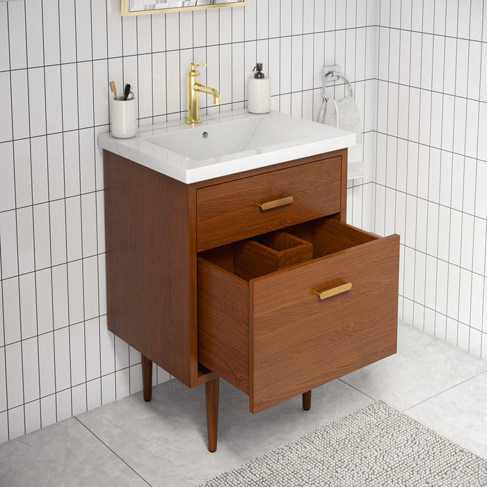 Kingston Brandy BD24CR06HW - 24.5 in. x 18.5 in. Bathroom Vanity White Ceramic Top, Honey Walnut
