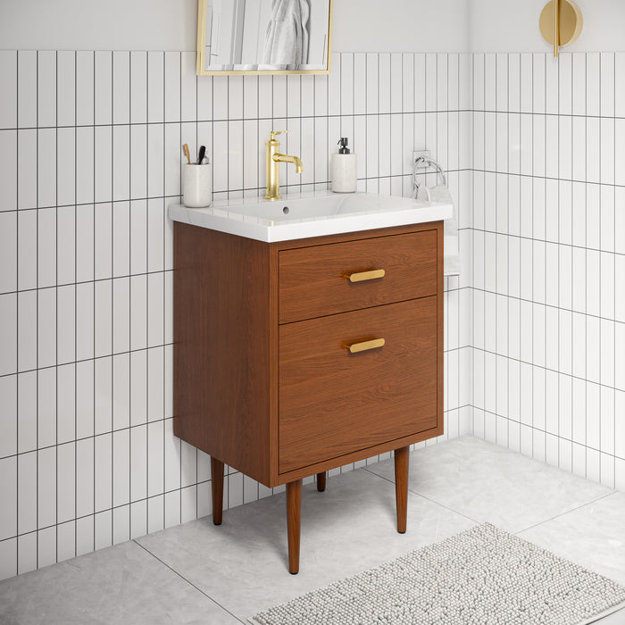 Kingston Brandy BD24CR06HW - 24.5 in. x 18.5 in. Bathroom Vanity White Ceramic Top, Honey Walnut
