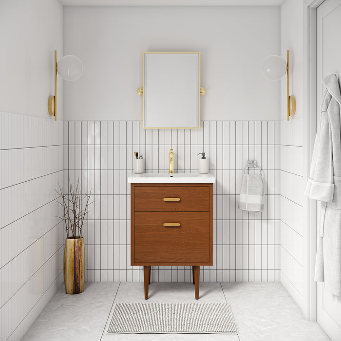 Kingston Brandy BD24CR06HW - 24.5 in. x 18.5 in. Bathroom Vanity White Ceramic Top, Honey Walnut